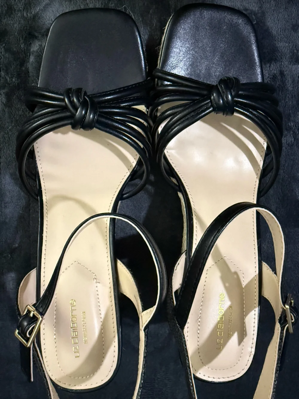 Liz Claiborne Black Strappy Espadrille Wedge Sandals